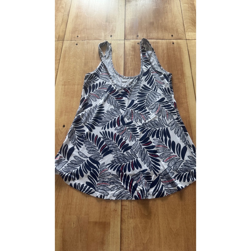 Tart Womens Tropical Leaf Print Scoop Neck Modal Tank Top White Navy Red S - Picture 4 of 5